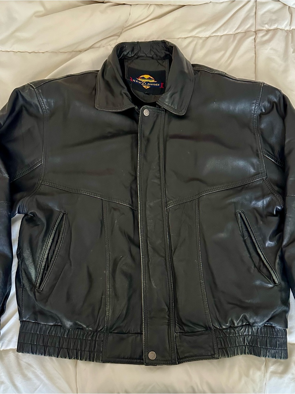Vintage 80s Genuine Leather Bomber Jacket in Distressed Black